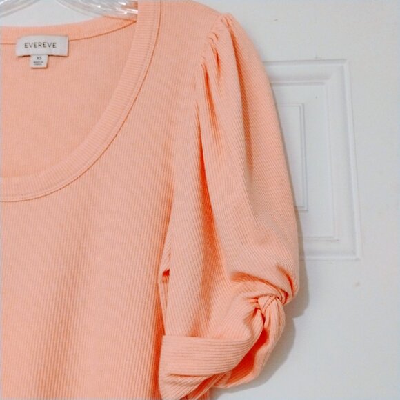 Evereve Top Stevie Twist Sleeve Ribbed Pastel Pink Peach Stretchy Scoop Neck XS - Picture 7 of 14